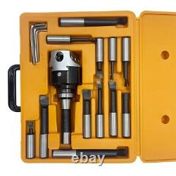 12Pcs 3 Boring Head Set R8 Shank & 3/4 Carbide Boring Bar For Drilling Machine