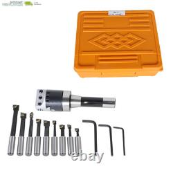 2 Inch Boring Head Set R8 Shank with 9Pcs 1/2 Inch Boring Bar Set 3Pcs Hex Wrenc