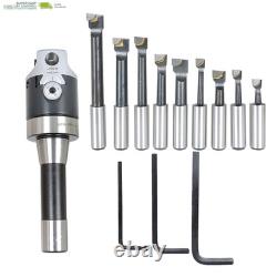 2 Inch Boring Head Set R8 Shank with 9Pcs 1/2 Inch Boring Bar Set 3Pcs Hex Wrenc