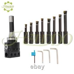 3 Boring Head R8 Shank 1-1/2-18 Thread + 8Pcs Indexable 3/4 Boring Bar Set