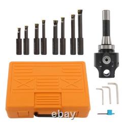 3 Boring Head R8 Shank + 8pcs Indexable 3/4 Boring Bar Set Threaded 1-1/2-18