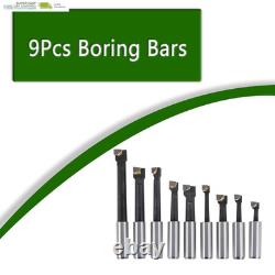 ALL-CARB 2 Inch Boring Head R8 Shank 9Pcs Boring Bars 1/2 Inch Carbide Boring Ba
