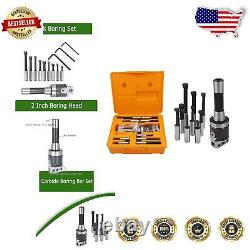 Compact 2 Inch Boring Head Milling Set with 1/2 Inch Carbide Bars 9 Pieces