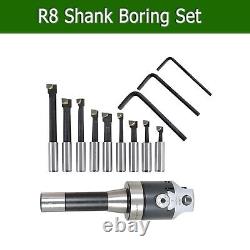 Compact 2 Inch Boring Head Milling Set with 1/2 Inch Carbide Bars 9 Pieces