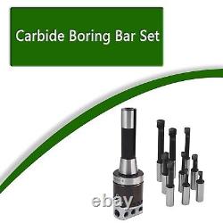 Compact 2 Inch Boring Head Milling Set with 1/2 Inch Carbide Bars 9 Pieces