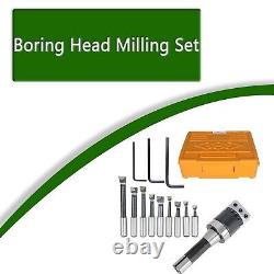 Compact 2 Inch Boring Head Milling Set with 1/2 Inch Carbide Bars 9 Pieces