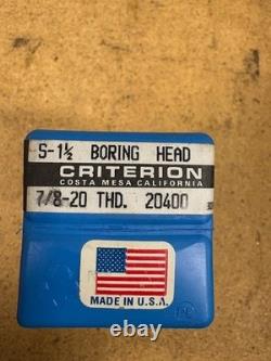 Criterion S-1-1/2 Boring Head with. 500 S-S 7/8-20 Shank New