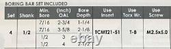 Indexable Tool Set With 2 Boring Head, R8 Shank & 4 Boring Bars (1001-0201)