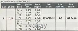 Indexable Tool Set With 3 Boring Head, R8 Shank & 8 Boring Bars (1001-0205)