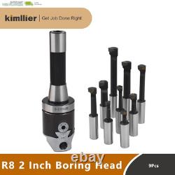 Kimllier 9Pcs 2 Inch Boring Head R8 1/2 Inch Shank Boring Bar Set Carbide Tipped