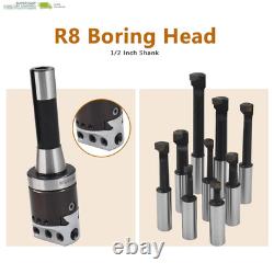 Kimllier 9Pcs 2 Inch Boring Head R8 1/2 Inch Shank Boring Bar Set Carbide Tipped