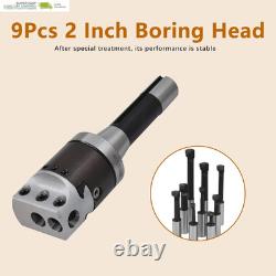 Kimllier 9Pcs 2 Inch Boring Head R8 1/2 Inch Shank Boring Bar Set Carbide Tipped