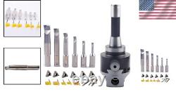 R8 Boring Head 2Inch and 1/2 Shank Boring Bar Set with Inserts 3/8-4 Inch