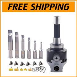 Versatile 2-Inch R8 Boring Head with 6 Inserts and 1/2 Shank Bars 1/2 4